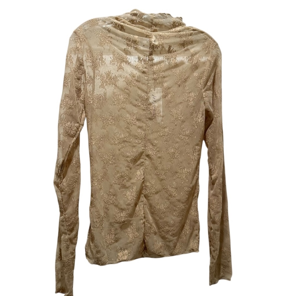 Lace Long Sleeve Mesh Layering Top Long Sleeves Champagne - Picture 3 of 3